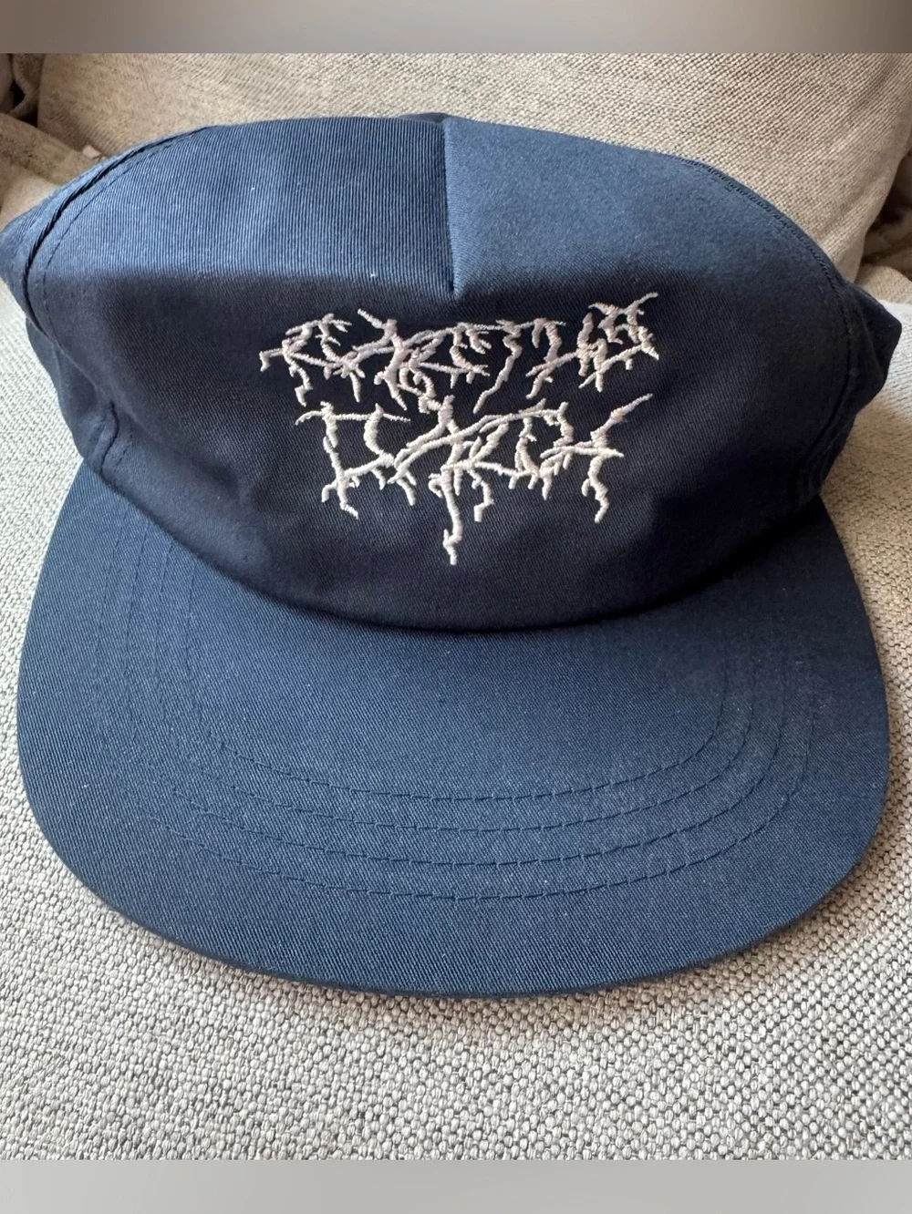 The Classic Navy Five-Panel Cap with White Embroidered Logo